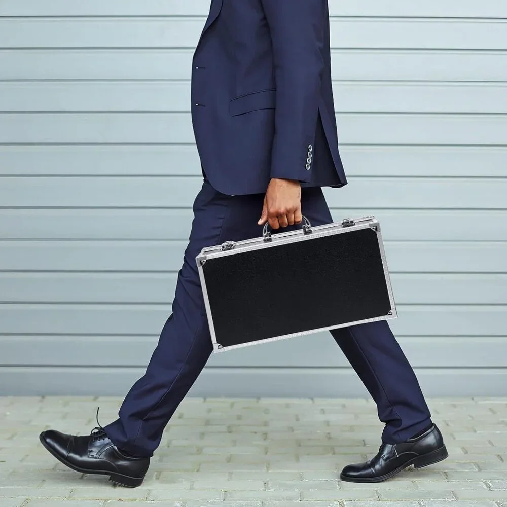 Silver Aluminum Briefcase with Lock, Aluminum Briefcase for Men or Women 14.1x7.